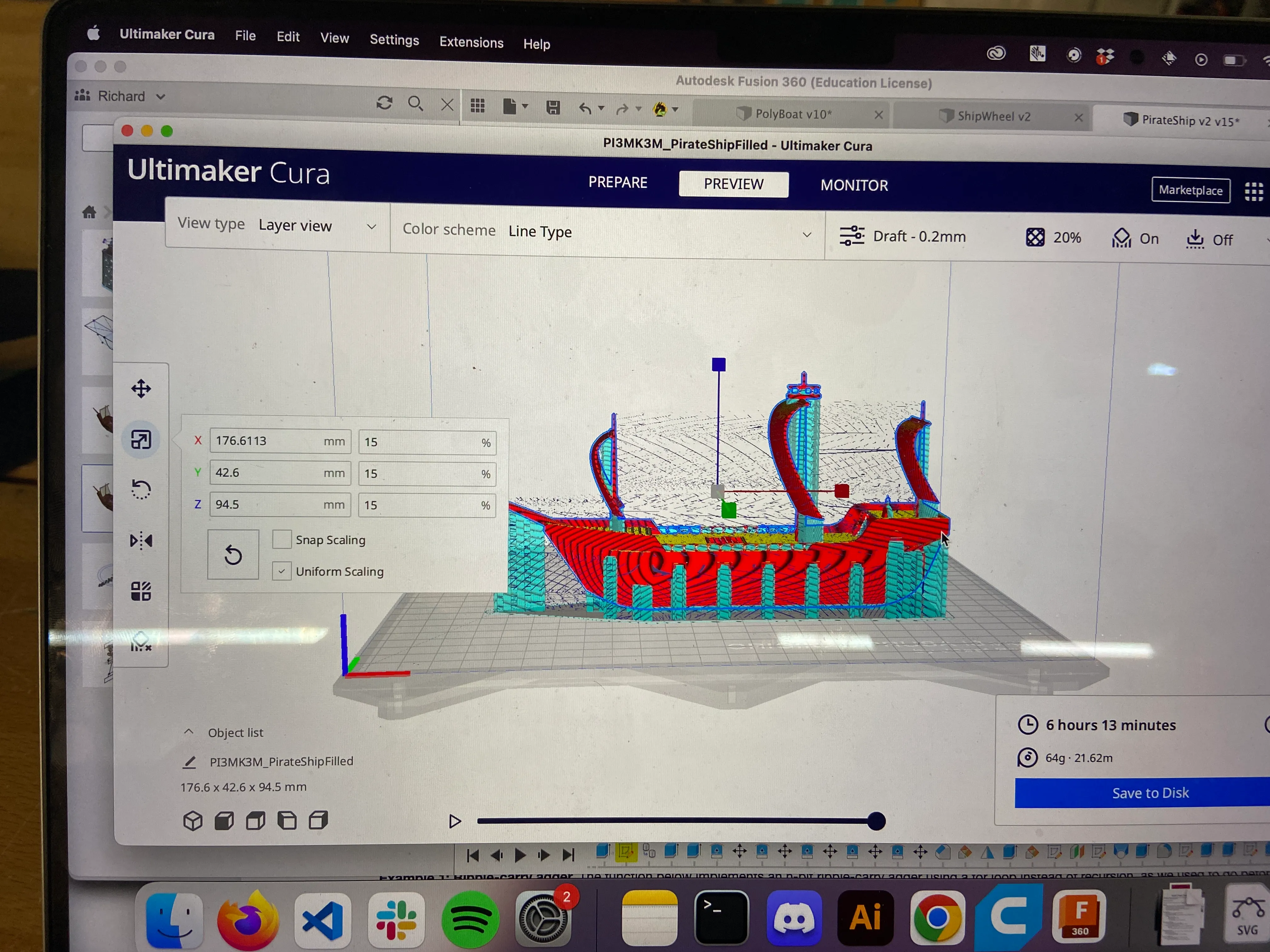 Pirate ship sliced in Cura