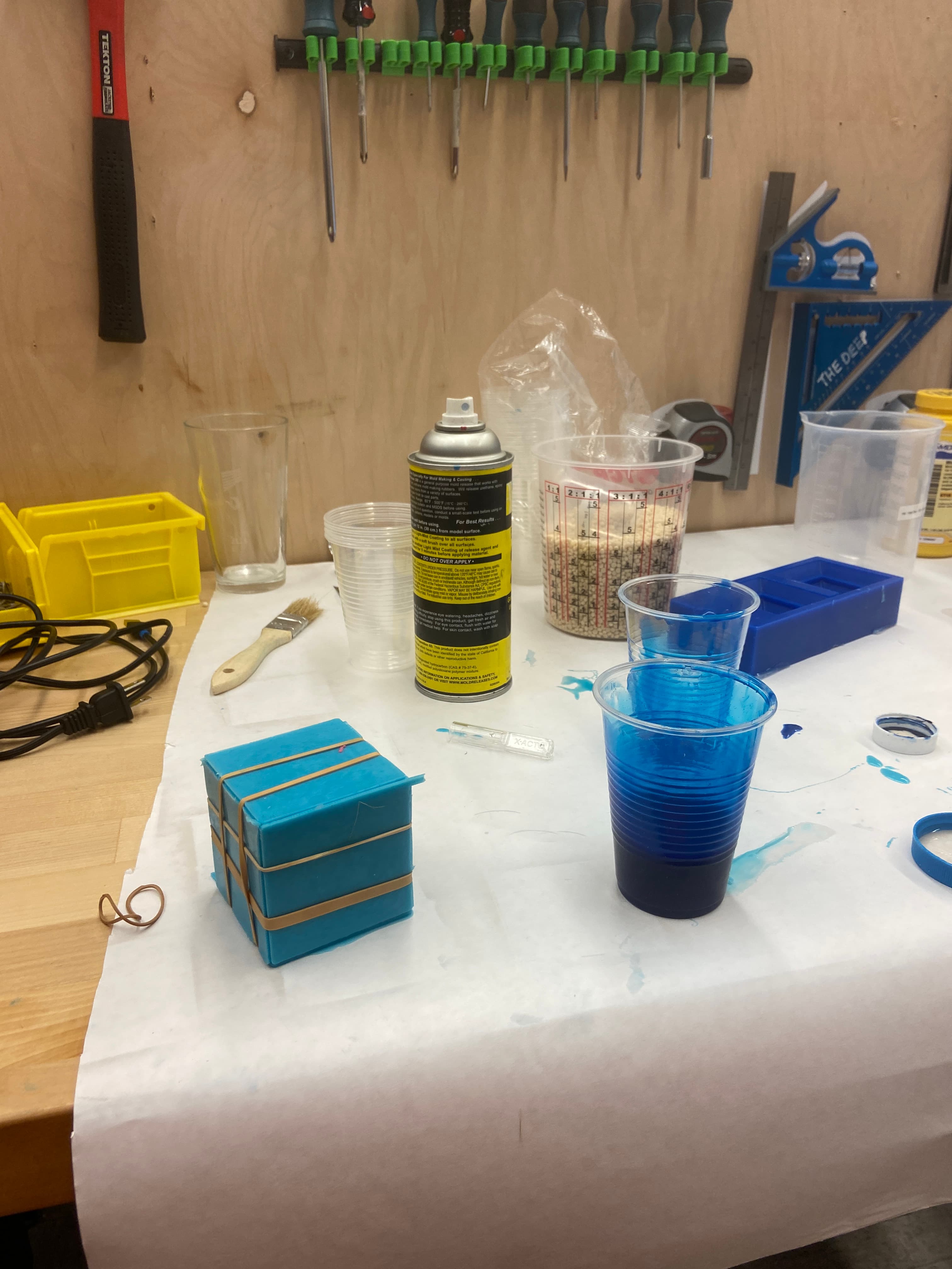 Casting material beside cube