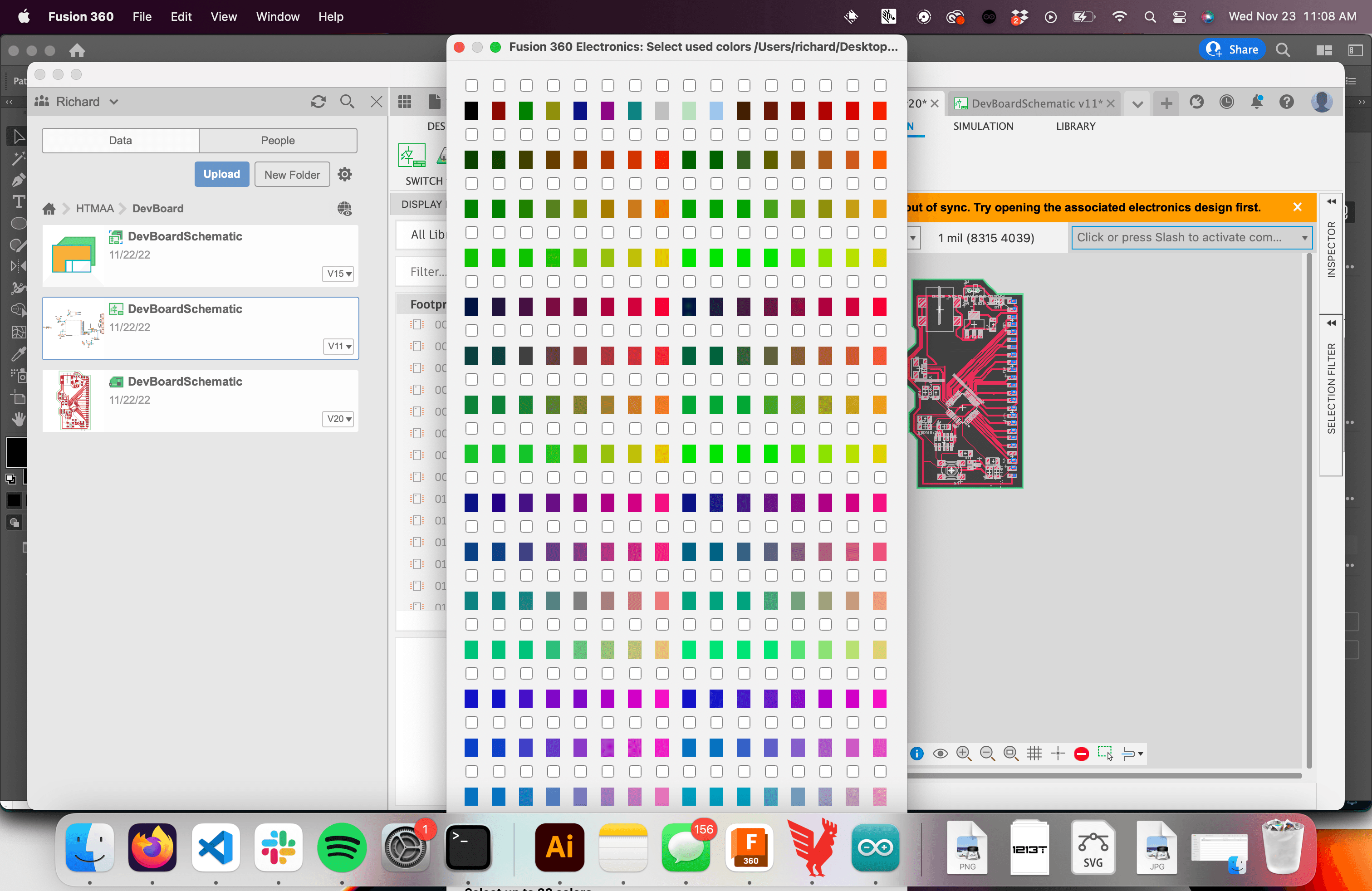 Colours being too large for screen