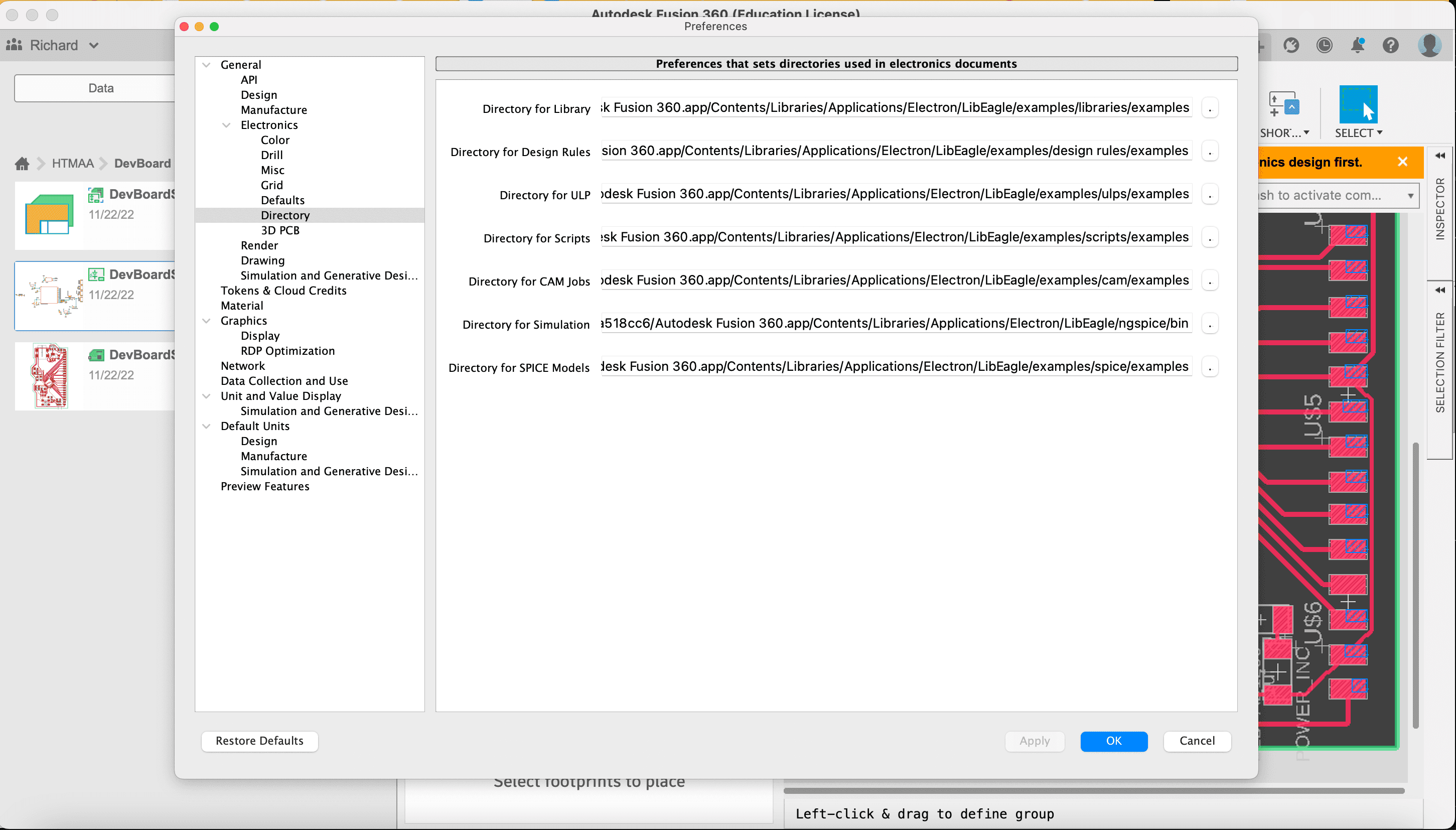 ULP directory in eagle settings