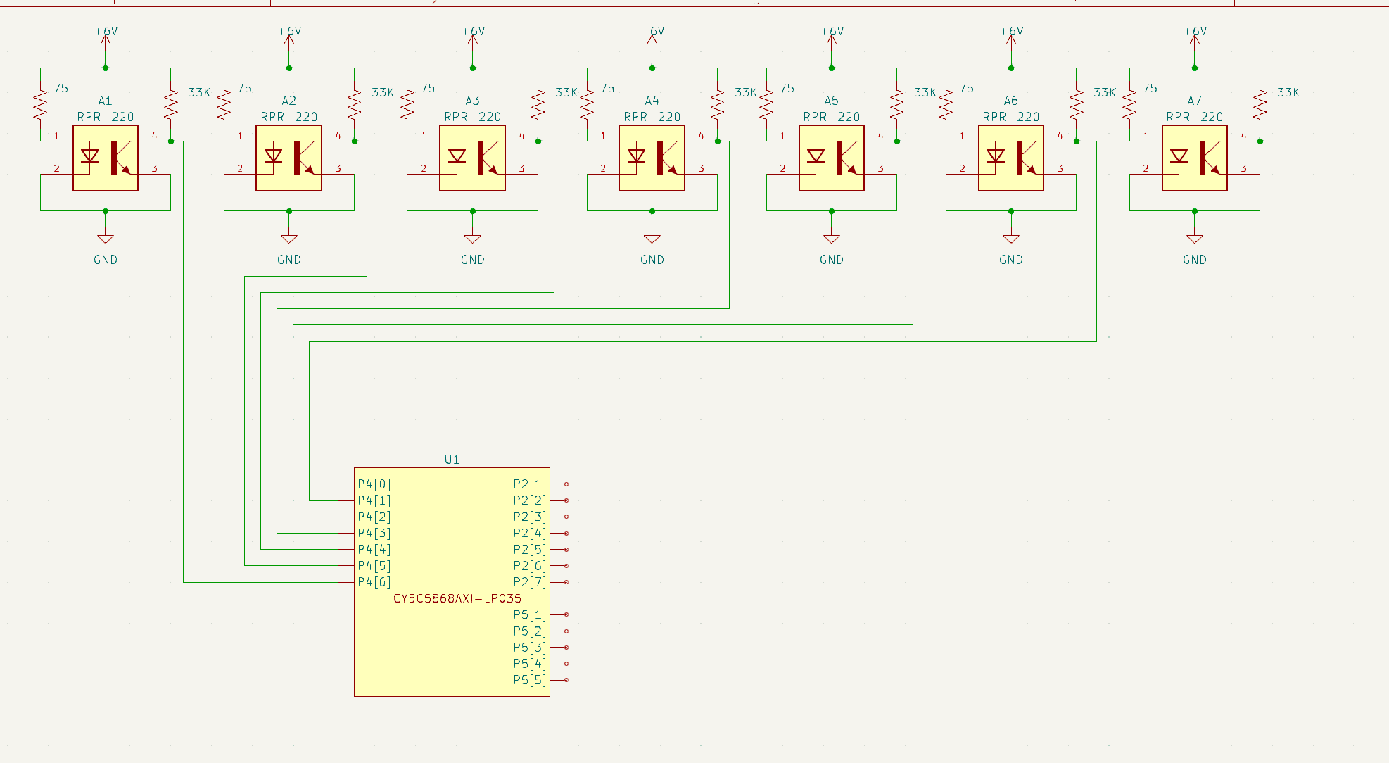 Schematic of photointerrupters and PSoC 5LP